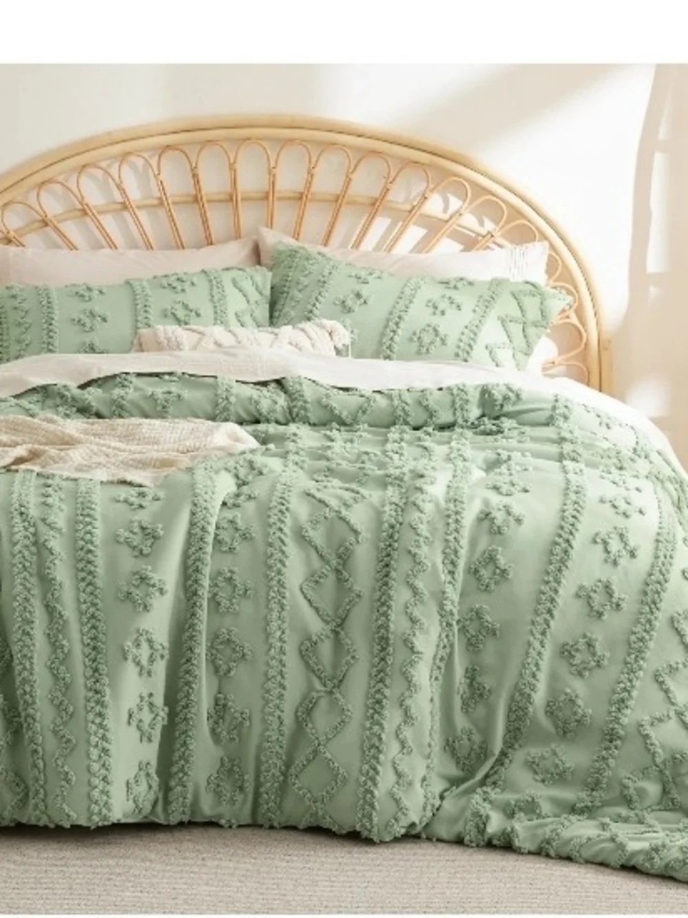 Soft Sage Textured Chenille Comforter Set - Unbranded